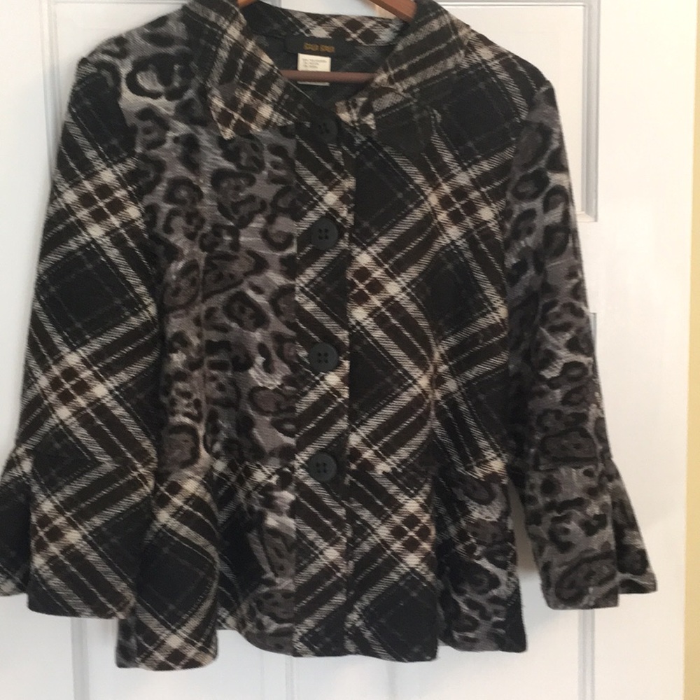 Jacket, 3/4 sleeve, black and white print